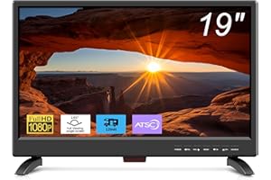 Feihe 19 Inch Flat Screen TV Built in Digital ATSC Tuners, 1080p LED TV with HDMI VGA AV USB Port for Kitchen, Bedroom, RV, C
