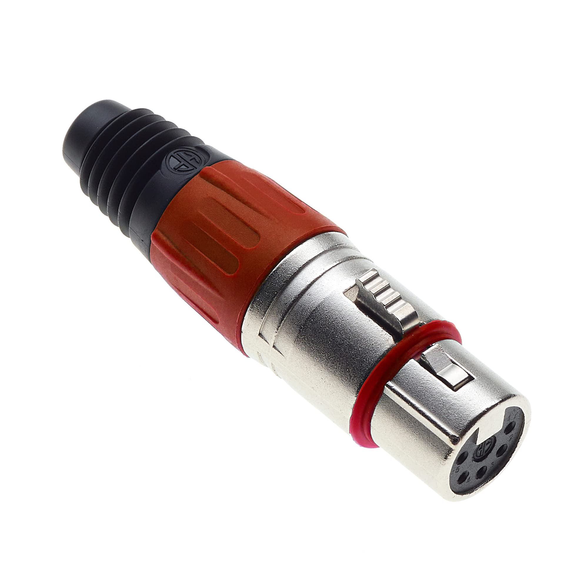 Keple 5 Pole XLR Socket, Red - Female Audio Mic Microphone DMX Plug Jack Socket, Nicked-Plated Adapter, Metal Construction Connector With Plastic Housing