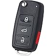 Keymall Flip Key Fob Keyless Entry Remote Control Replacement for Volkswagen Eos Golf GTI Jetta Tiguan Touareg Passat Beetle CC 2011-2016 FCC ID:NBG010180T P/N:5K0 837 202 AE ID48 Chip 3+1 Buttons