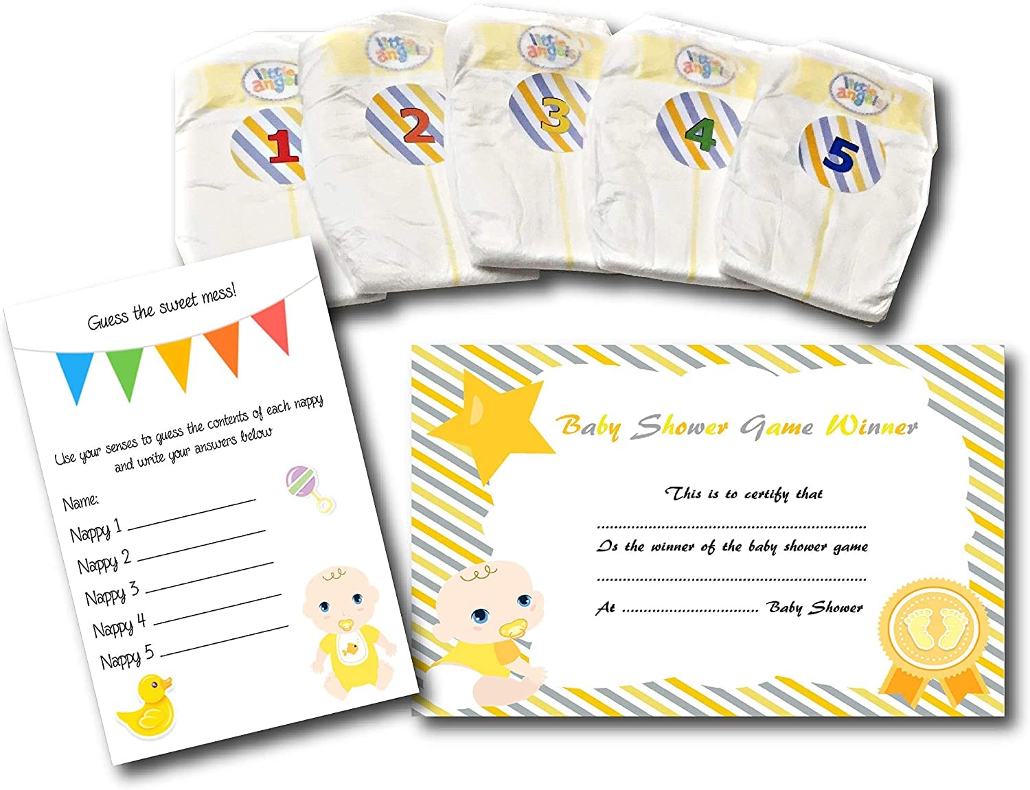 Dirty Nappy Baby Shower Game 10 20 30 Players Girl Boy Neutral Game Prize (40 Players, Yellow - Neutral)