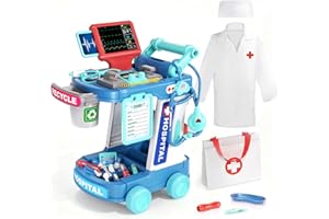 JOVOW Doctor Kit for Kids, Pretend Doctor Playset for Toddlers with Cart, Costume and Stethoscope, Role Play Medical Toy for Girls Boys Toddlers 3-8 Birthday Gifts