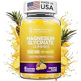 Magnesium Glycinate Gummies 600mg, Non-GMO, Gluten-Free, Magnesium Gummies for Adults & Kids, Sleep, Relaxation & Focus, Pineapple Flavor, 60 Count