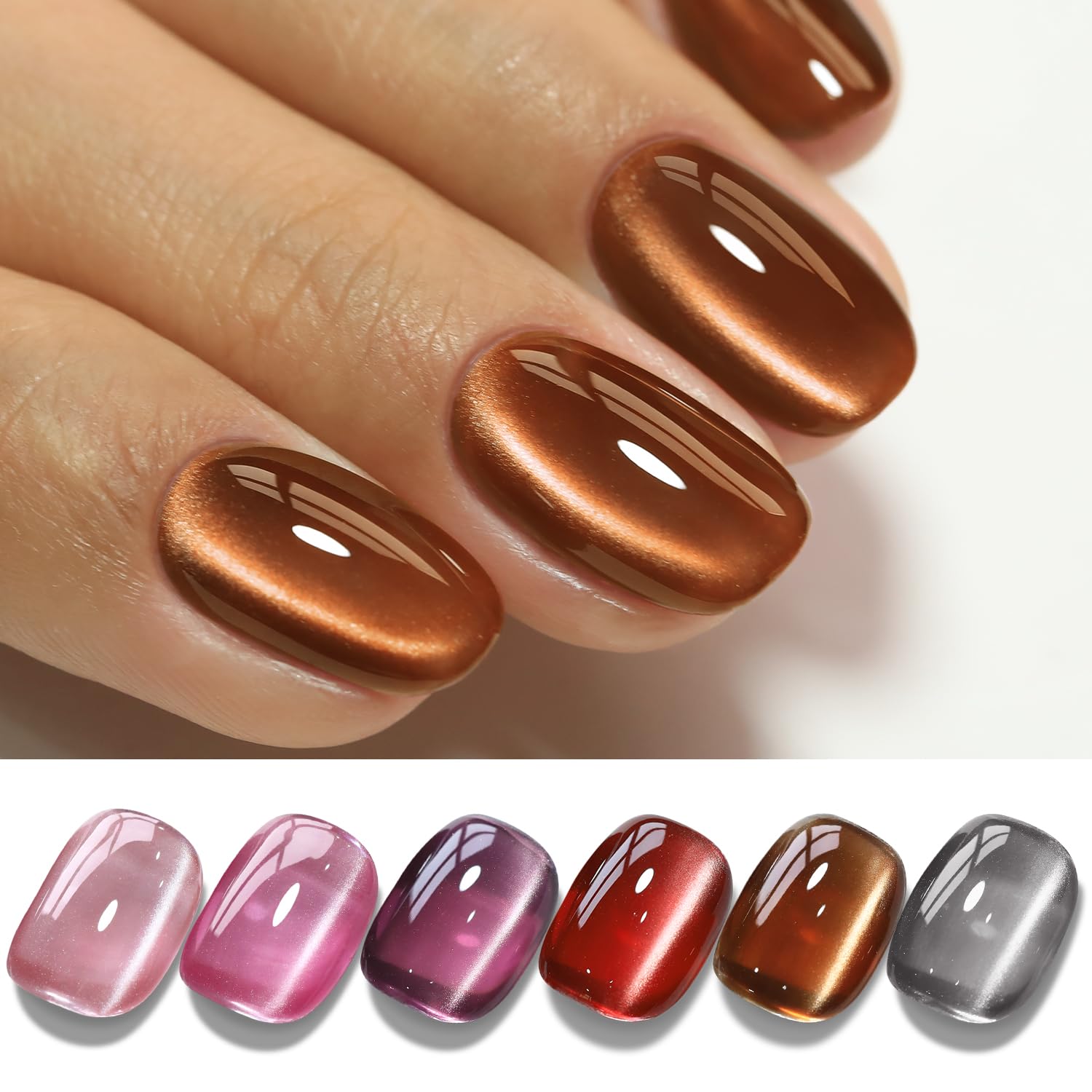 Photo 1 of Double Rhythm 6 Colors Cat Eye Gel Polish Set Shimmer Glitter with Magnet Holographic Reflective Magnetic UV Nail Art Kit (6-Kit 40)