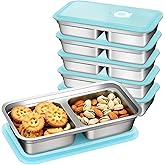 Stainless Steel Snack Containers with Lids, Reusable Lunch Box, Double Compartment Food Storage, Grab and Go Snack Container,Double Compartment Food Lunch Meal Container Prep for Travel, 6 Pack