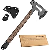 17.5in Full Tang Camping Axe Tomahawk with Nylon Sheath, Tactical and Survival Hatchet with Hammer for Axe Throwing, Outdoor Camping Hiking and Chopping Wood