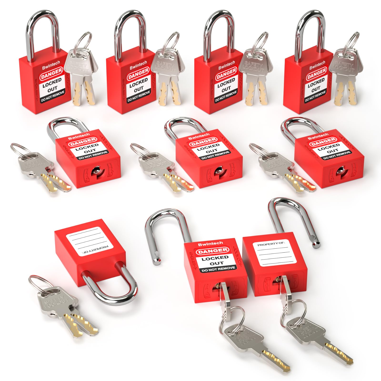Bwintech 10 Pcs 38MM Keyed Alike Red Safety Padlock Lockout Tagout Lock for Lock Out Tag Out Stations and Devices