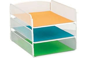 Safco Onyx Desk Organizer, 3 Trays, Office and Classroom Mailbox, Paper and Mail Sorter, Steel Mesh, White