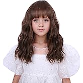 Edivd Mixed Brown Wig for Child Short Chocolate Brown Wig with Air Bangs for Girls Short Brown Wavy Curly Wig for Kids Heat Resistant Synthetic Wig with Wig Cap…