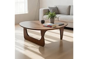 YUUNIQEX Solid Wooden Modern Triangle Coffee Table: Unique Funky Coffee Tables for Living Room, Oval Mid-Century Irregular Abstract Tea Tables for Patio Office Balcony Bedroom (Walnut, 35" L x 24" W x 16" H)