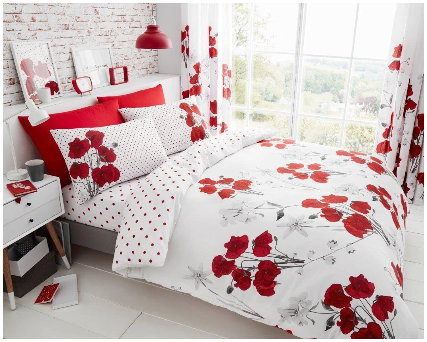 GC GAVENO CAVAILIA Super Soft Floral Duvet Cover Sets with Matching Pillow Case, Reversible Polka Dot Bedding Single Bed Comforter Covers, Red