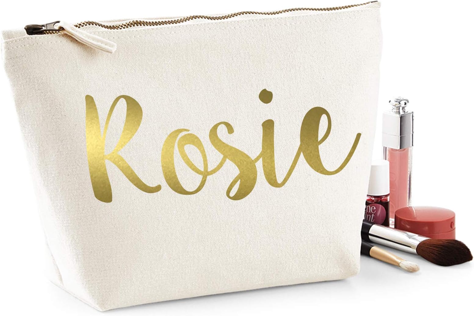 SaveThePeople Personalised Make Up Bags - Customised Name Cosmetics Pouch - Women Girls Gold - Gifts for Her