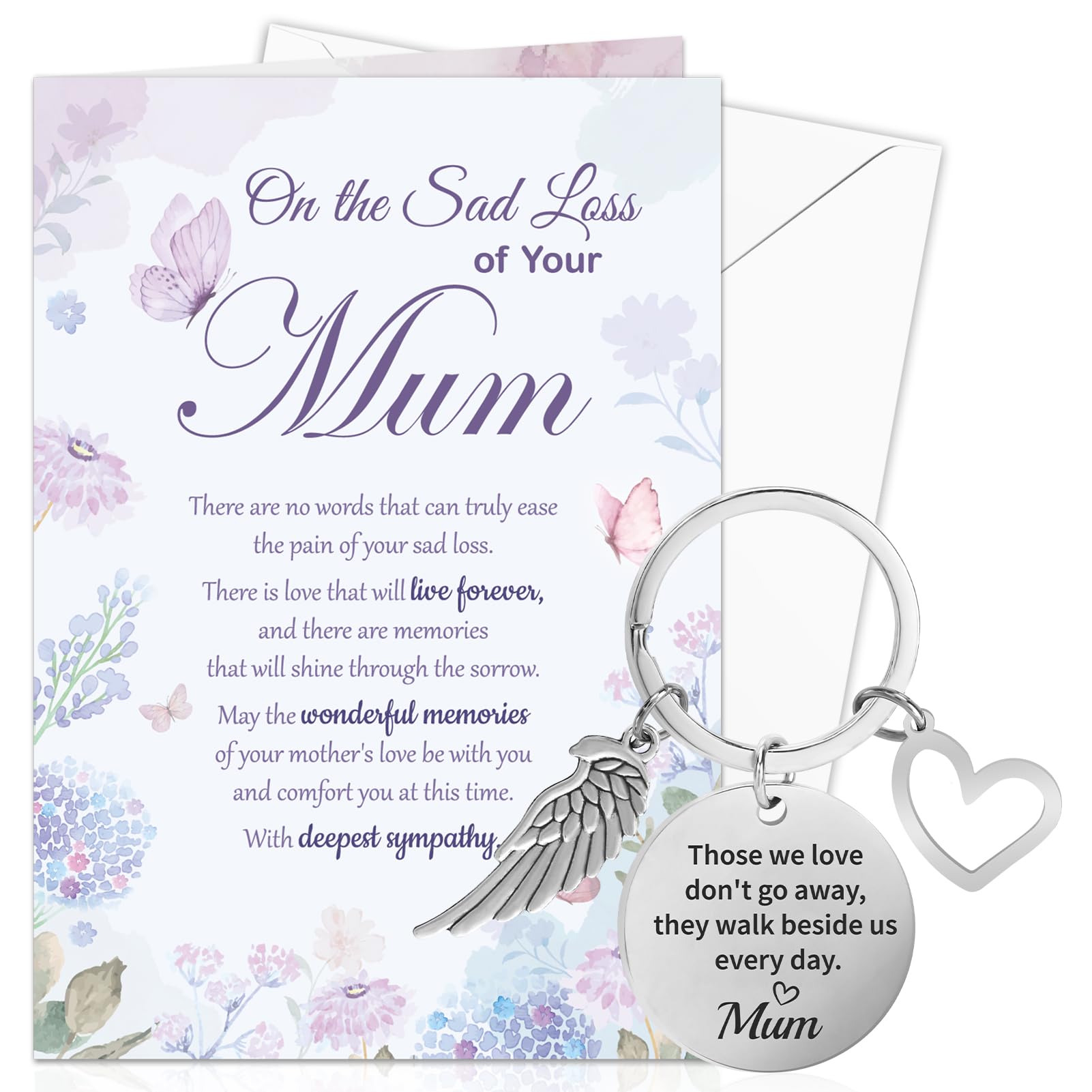 DPKOW Sympathy Card Loss of Mum Memorial Gifts Thinking of You Card Condolences Bereavement Keyring Sympathy Gifts Loss of Mum Memorial Greeting Card Keyring Keychain