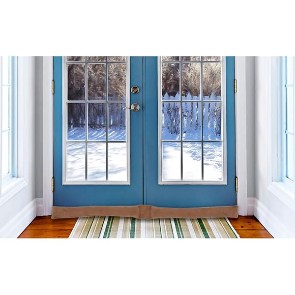 HOME DISTRICT FRENCH DOOR DRAFT STOPPER – WEIGHTED UNDER DOOR DRAFT BLOCKER, APARTMENT NOISE BLOCKER, WINDOW DRAFT DODGER, WINTER DOOR INSULATION STRIP – 60 INCHES LONG – LIGHT BROWN