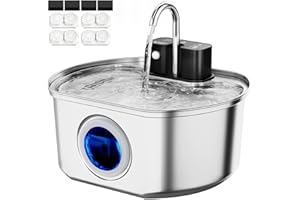 NEAREAL Cat Water Fountain Stainless Steel - Wireless 3.2 L/108 oz Battery Operated Automatic Pet Drinking Fountain for Cats - Cordless Water Dispenser with 4000 mAh Rechargeable Battery (4 Filter)