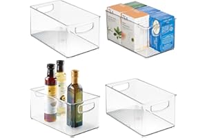 mDesign Plastic Kitchen Organizer - Storage Holder Bin with Handles for Pantry, Cupboard, Cabinet, Fridge/Freezer, Shelves, Counter - Holds Canned Food, Snacks - Ligne Collection - 4 Pack - Clear