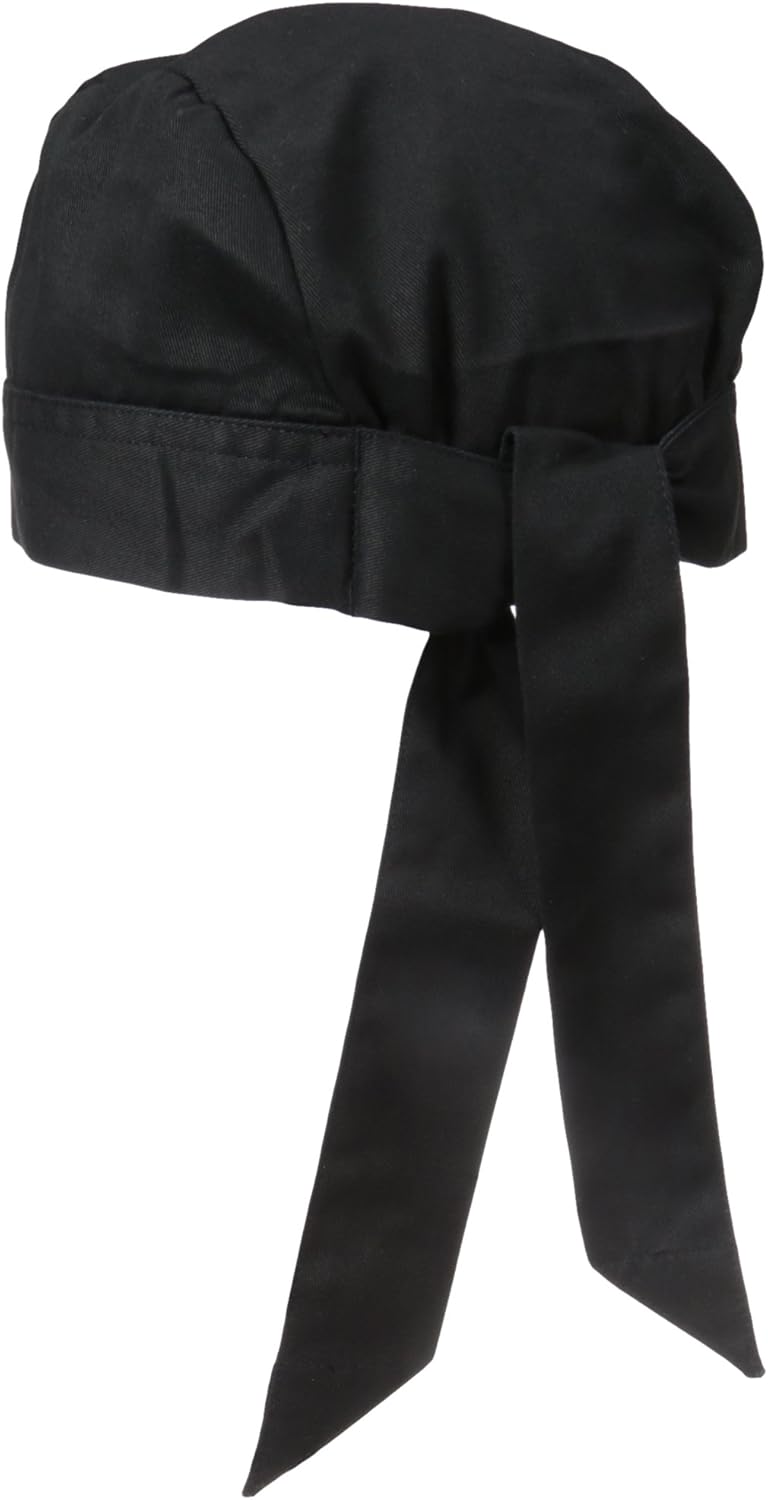 Uncommon Threads Elastic Back Skull Cap Chef Hat with Ties, Black, One Size: Apparel: Clothing
