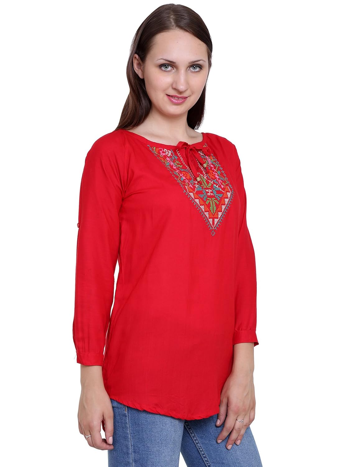 papsara red rayon slub women's long top