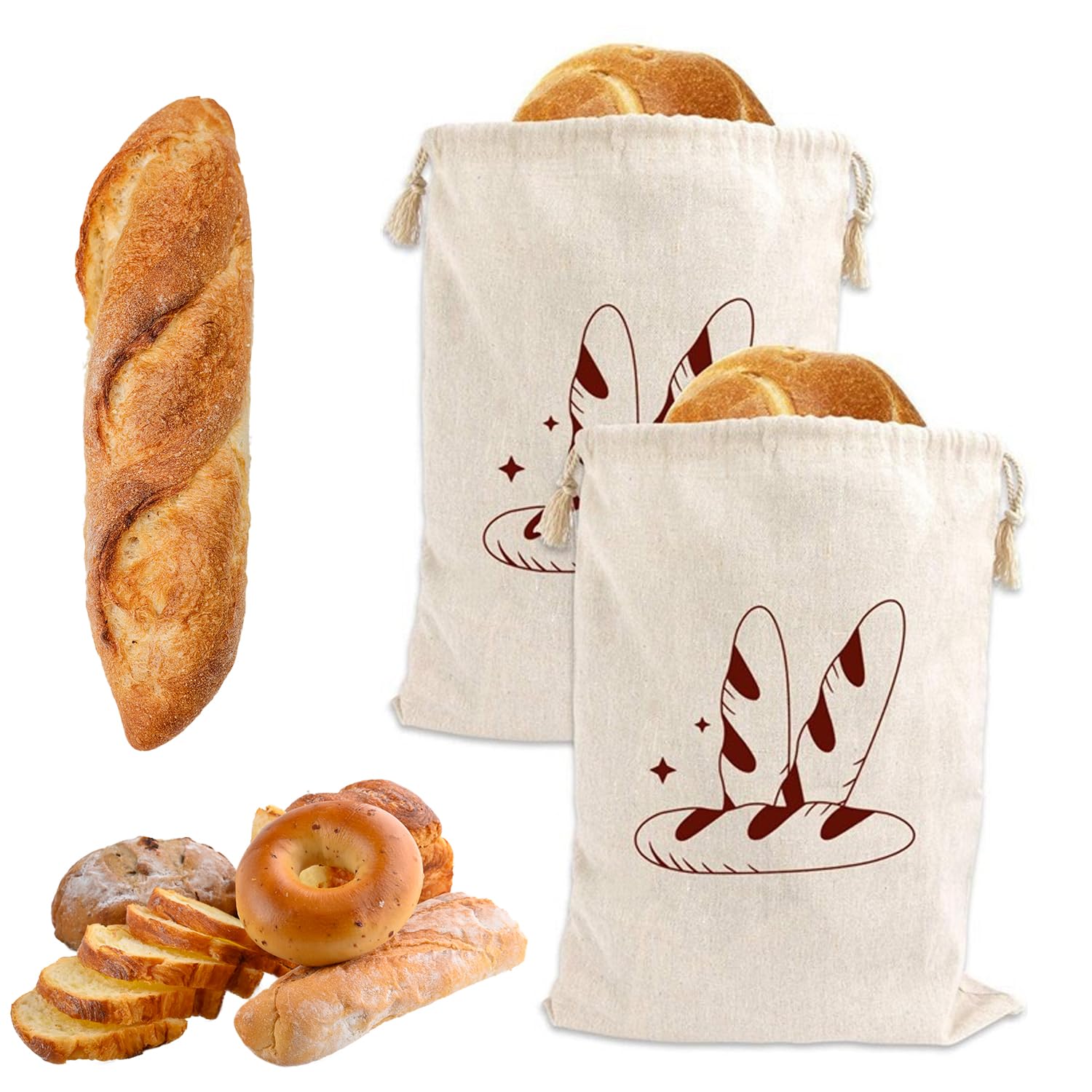 Uskerb Reusable Bread Bags – 2 Pack Eco-Friendly Loaf Bags for Homemade Bread Storage, 38x28 cm