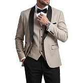 MrSure Men&rsquo;s 3 Piece Slim Fit Suit, One Button Shawl Lapel Tuxedo, Premium Dinner Jacket Vest Pants &amp; Tie Set