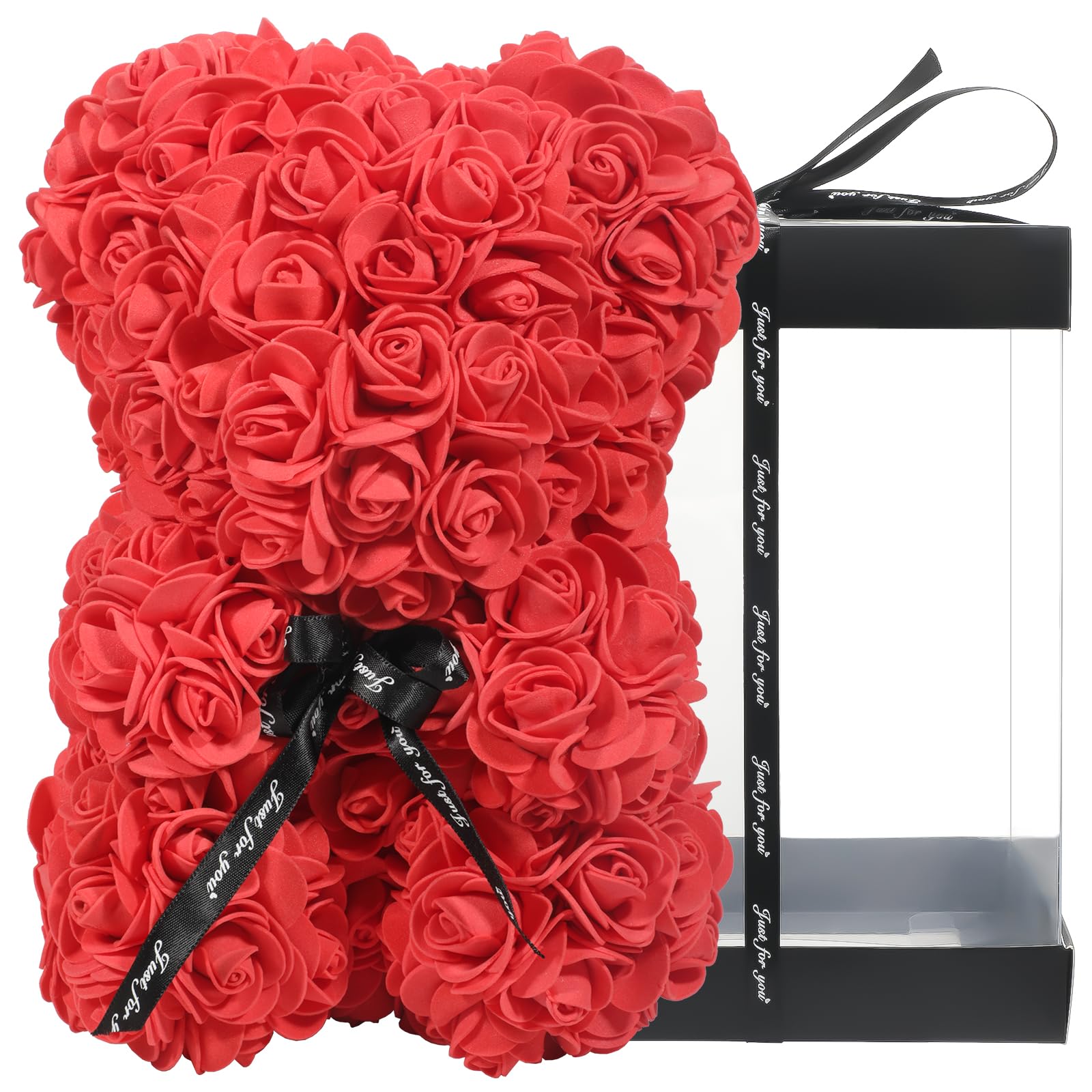 AZXU Pink Bear - Pink Teddy Bear on Each Bear - Perfect for Birthday or Mother - 10" Clear Gift Box Included