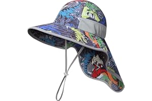 icolor Kids Sun Hat UPF50+ Sun Protection Bucket Hat Toddler Summer Beach Play Hats with Neck Flap for Girl Boy Ages 3~10