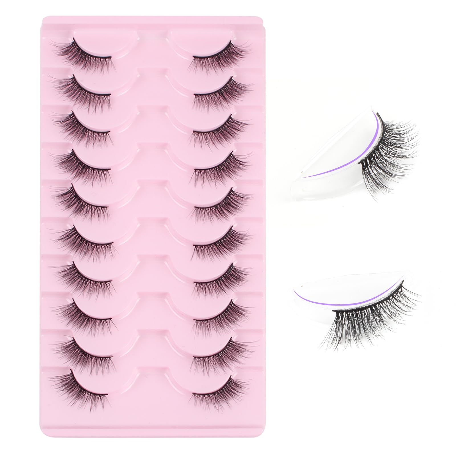 Oreola False Eyelashes Natural Half Cat Eye Short Wispy Lightweight Clear Band Corner Lashes 10 Pairs 3D Faux Mink Reusable Fake Lashes — image 1
