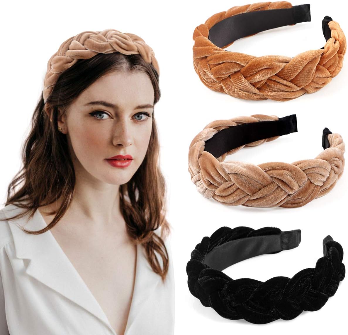 Bascolor Braided Velvet Headband 3pcs 