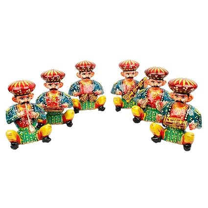 Gomati Ethnic Home Decor Handicrafts Items - Rajasthani 6 Piece Musician Bawla Set In Wood -114