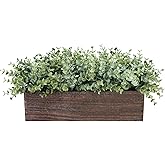 Winlyn 14" Artificial Eucalyptus in Rectangular Wood Planter Box Faux Plants Arrangement Centerpiece Wooden Potted Eucalyptus Plant for Farmhouse Wedding Dining Table Centerpiece Greenery Mantel Décor