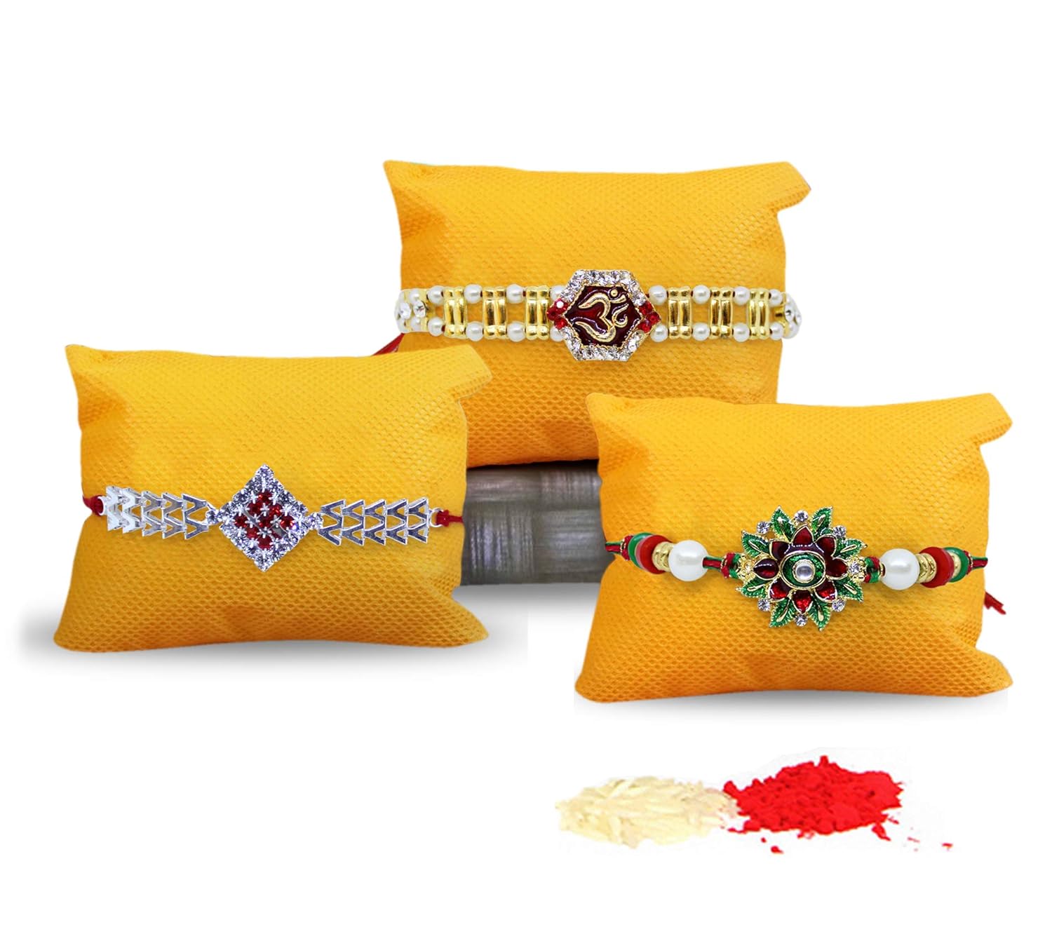 tied ribbons 3 rakhi with roli chawal pack for brother(men)