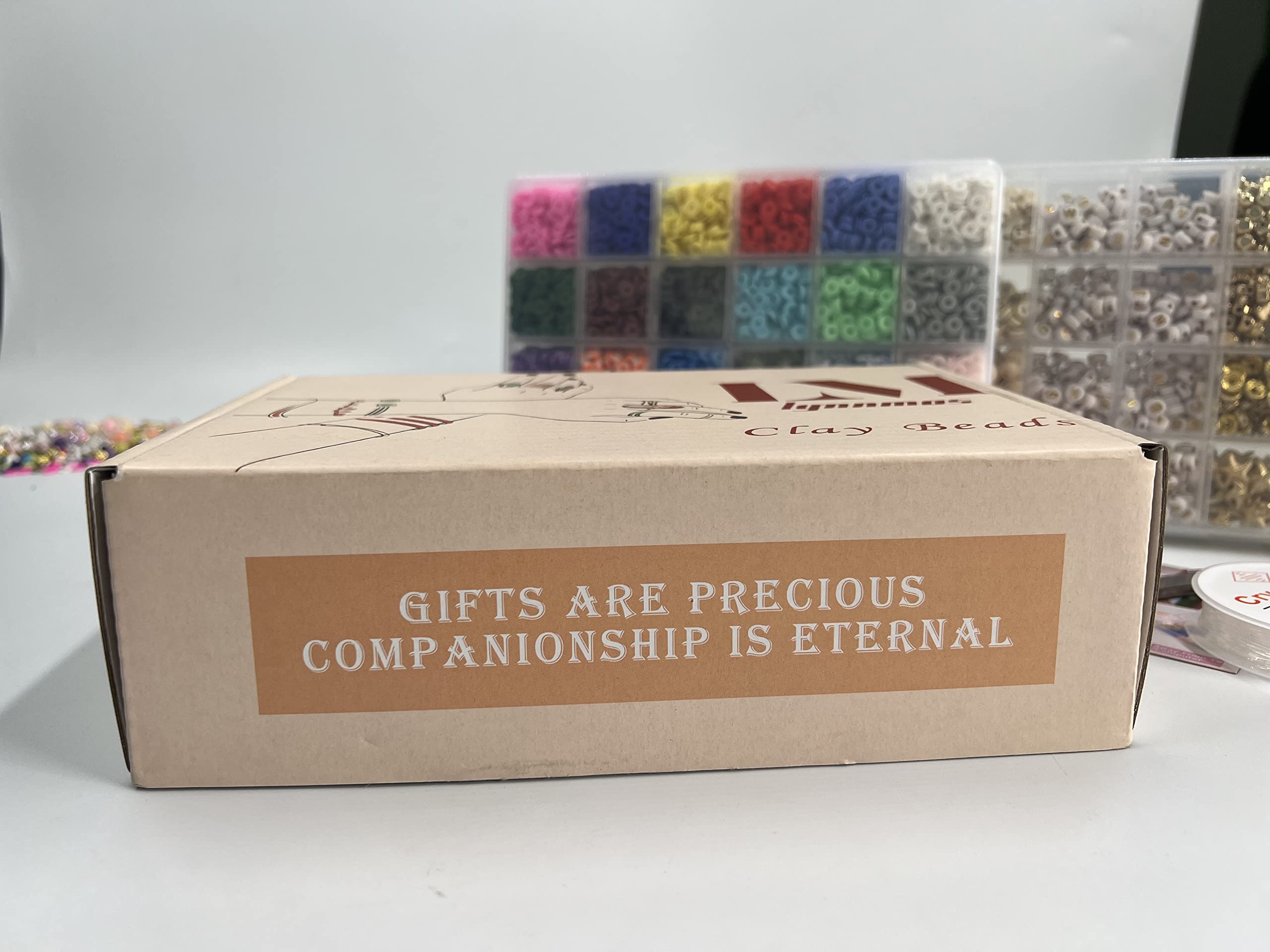 Lynnmos Clay Beads 8000 Pcs 2 Boxes Bracelet Making Kit - 24 Colors Polymer Clay Beads for Bracelet Making Set - Heishi Disc Beads for Jewelry Making kit with Charms and Gift Pack for Girls