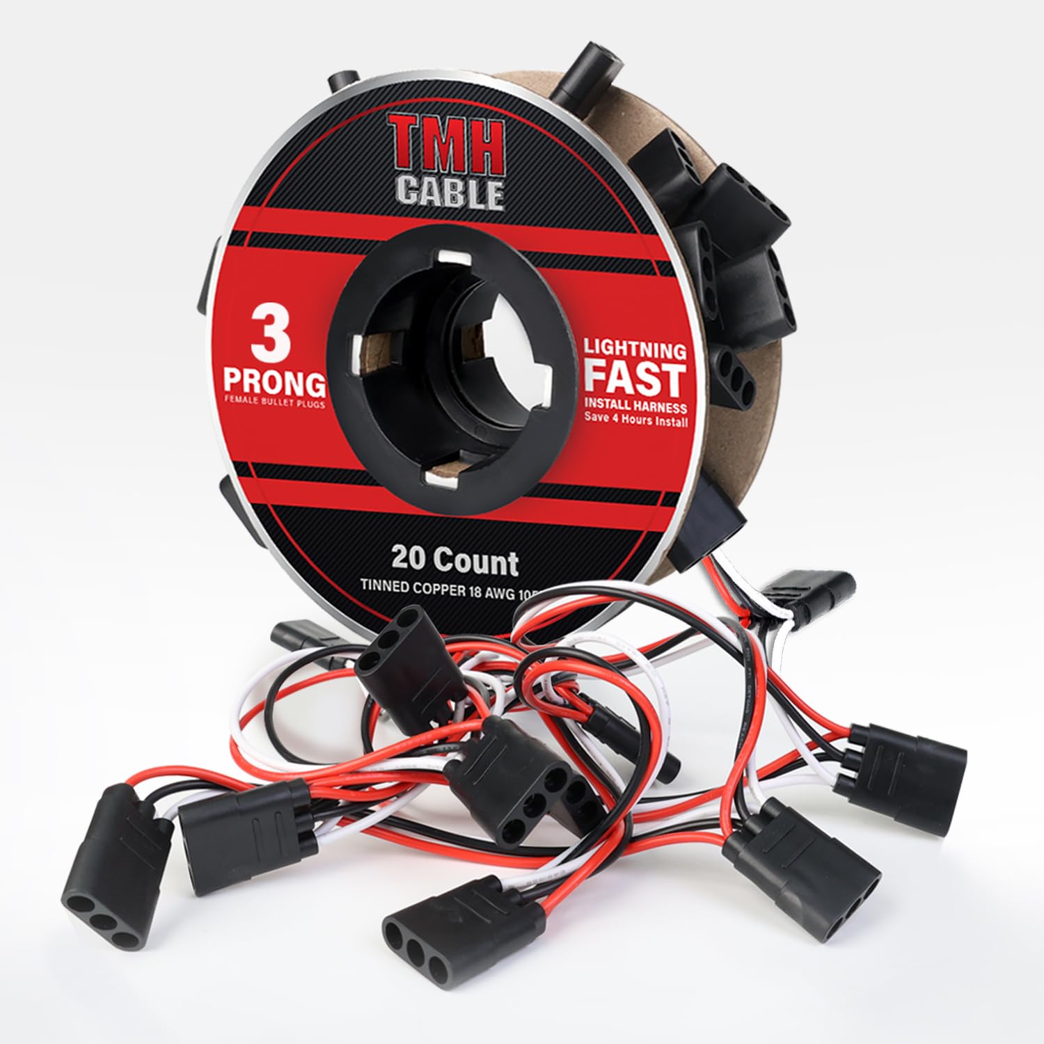 Photo 1 of 20 Counts TMH of 3-Prong Female Bullet Plug, 3 Prong Socket, Triple Female Plug 0.180 Bullet Continuous Wiring Harness Roll (18 AWG), 6.5 Inch Spacing
