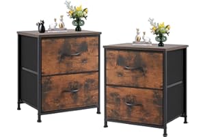 Sweetcrispy Nightstand Set of 2 with 2 Storage Drawers, 20" Height Small Bed Side Furniture End Table, Wooden Top Fabric Cabinet Kids Mini Dresser for Bedroom, Closet, Entryway, College Dorm