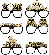 Pejlnd 6Pcs New Year 2026 Party Glasses Gold Black Photo Booth Props Adults view 1