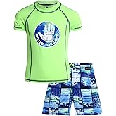 Body Glove Boys Swim Set - Boys Swim Trunks with Rash Guard UPF50+ 2 Piece Bathing Suits with Shorts Swimsuit Set (Size 4-12), Size 10, Lime Beach