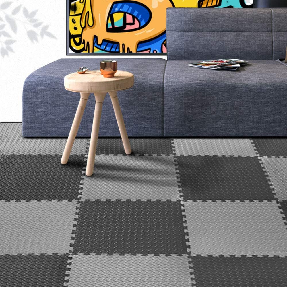 innhom 12 Tiles, 46 SQ. FT Gym Mat Exercise Mat Puzzle Foam Mats Gym Flooring Mat Interlocking Foam Mats with EVA Foam Floor Tiles for Gym Equipment Workout Mat, Black and Gray : Sports & Outdoors