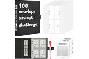 WENMTHG 100 Envelopes Challenge Binder, A5 Money Saving Budget Binder with Upgraded Cash Envelopes & Pen, Budget Savings Challenge Book to Save $5,050, 3 Reusable Laminated Saving Challenge Tracker Included
