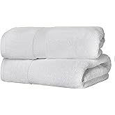 Superior Egyptian Cotton Pile Bath Towel Set of 2, Ultra Soft Luxury Towels, Thick Plush Essentials, Absorbent Heavyweight, Guest Bath, Hotel, Spa, Home Bathroom, Shower Basics, White