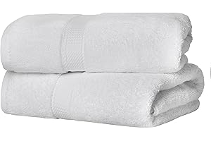 Superior Egyptian Cotton Pile Bath Towel Set of 2, Ultra Soft Luxury Towels, Thick Plush Essentials, Absorbent Heavyweight, Guest Bath, Hotel, Spa, Home Bathroom, Shower Basics, White
