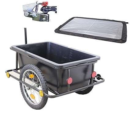 Baumarktplus Fahrradanhänger Handwagen Transportanhänger Lastenanhänger Fahrradwagen Trailer mit Anhängerkupplung und Abdeckp