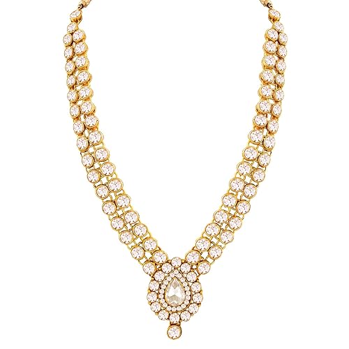 Aheli Elegant Wedding Party Jewelry Set - Faux White Stones Necklace With Maang Tikka, Indian Ethnic Fashion For Women - View #9