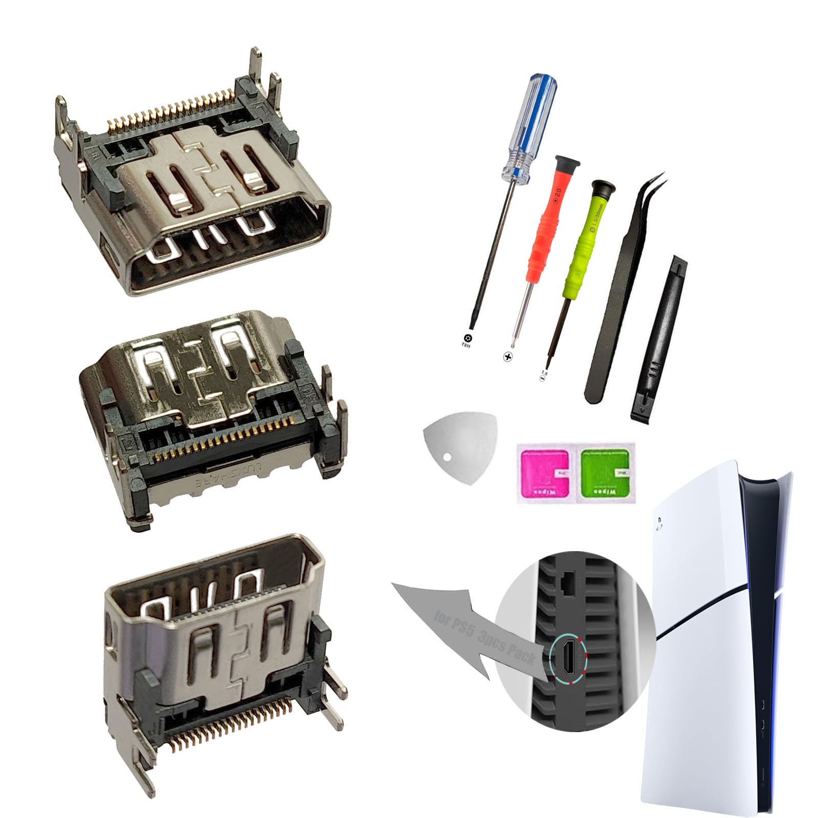 (2pcs HDMI Pack) for PlayStation 5 HDMI Replacement Parts,PS5 HDMI Display Port Jack Socket Connector Replacement Parts for Sony PlayStation 5 PS5 (Two pcs)