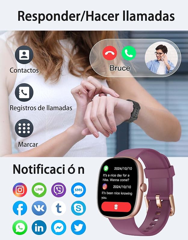 Reloj Inteligente Hombre Mujer con Llamadas Bluetooth 5.3, Smartwatch Deportivo 3ATM Impermeable con 113 Modos Deportivos, Monitor de Pulsómetro, Sueño y SpO2, Reloj Digital (Morado)