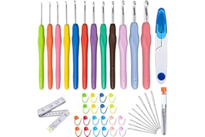 Crochet Hook Set, 12 Sizes Crochet Hooks 43 Pack Crochet Kit for Beginners, Ergonomic Soft Grip Handles Crochet Needles Kit f