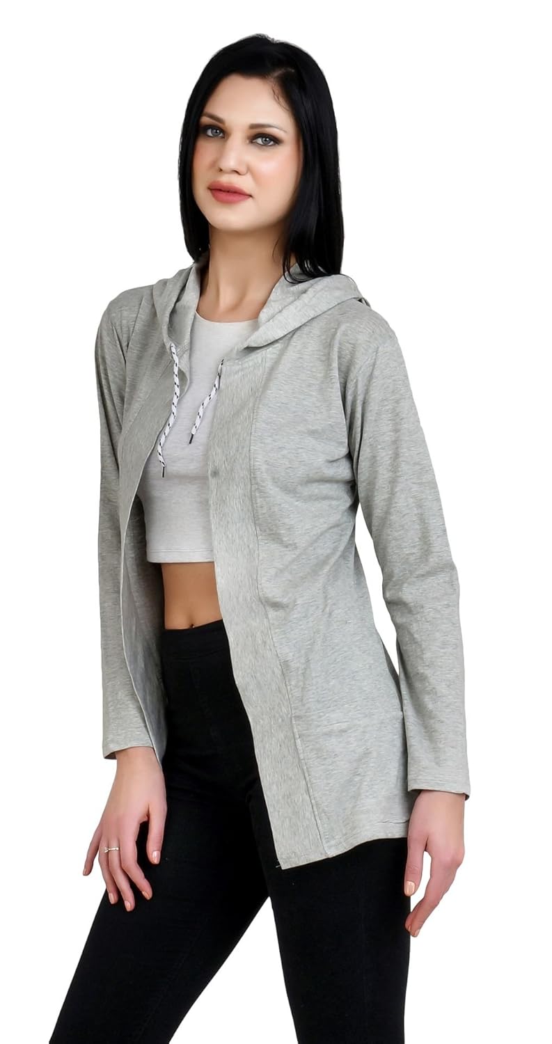 bfly women fullsleeve hooded pocket viscose shrug-(grey)