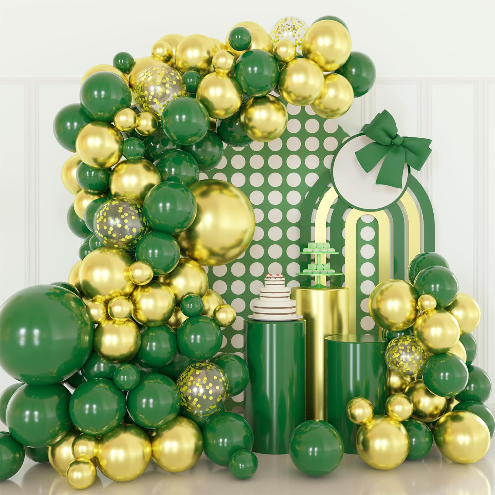 Green and Gold Balloons Garland Kit, 124pcs Green Gold Confetti Metallic Latex Balloons Arch for Birthday, Baby Shower, St. Patrick's Day, Jungle Theme Party Decoration