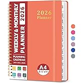 2026 Planner, Weekly and Monthly Calendar Planner, January 2026 - December 2026, Hardcover 2026 Calendar Book with Tabs For Women & Men, Inner Pocket, Spiral Bound, Perfect for Office Home School Supplies - A4 (8.5" x 11"), Coral