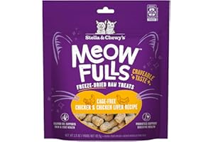 Stella & Chewy's Meowfulls Freeze Dried Cat Treats - Chicken & Chicken Liver Recipe - Raw Protein with Probiotics & Salmon Oil - 1 Calorie Per Treat - 1.5 oz