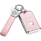 RUABIBAN Key Fob Cover Compatible with Volvo, Pink Leather Crystal 360 Degree Protection Key Shell Case for XC90, XC60, XC40, S60, S90, V60, V90, Polestar 1, Polestar 2