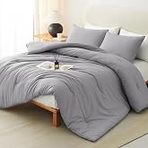 CozyLux King Comforter Set, 3 Pieces Down Alternative Bedding, Grey | 270 GSM All Season Comforter with 4 Corner Tabs for Use as a Duvet Insert, OEKO-TEX Certified, 2 Pillowcases, 102 x 90 in
